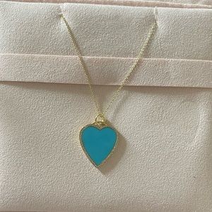 JENNIFER MEYER TURQUOISE INLAY HEART NECKLACE WITH DIAMONDS